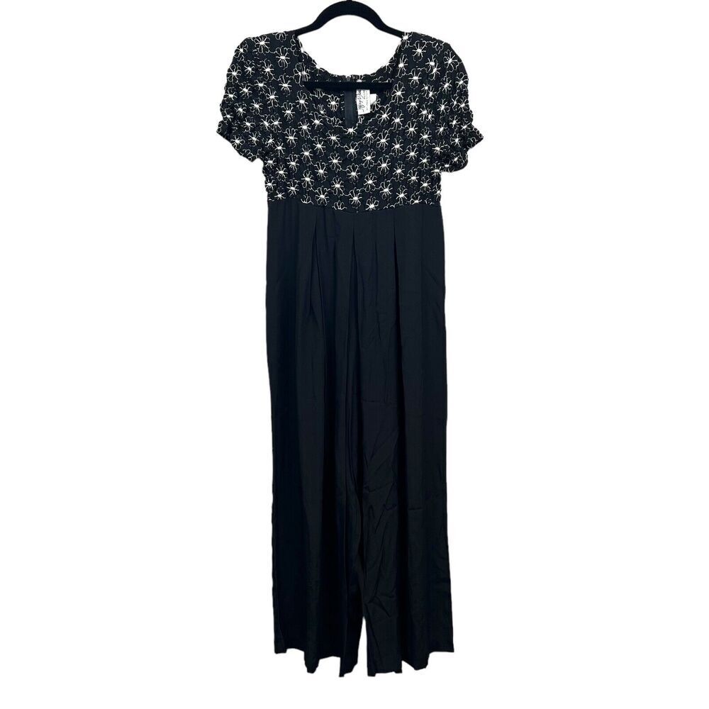 Jeffrey & Dara By Linda Hutley Jumpsuit Pleated Wide Leg Crushed Floral Black 8*
